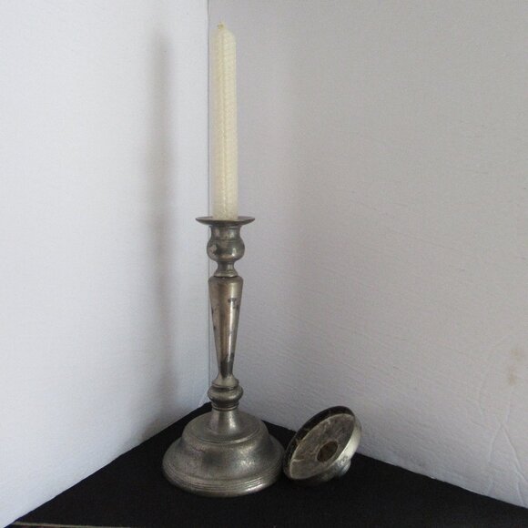 Art Deco Candle Holder, Pillar, Taper, Silver plated, Zinc, Distressed, Vintage - Picture 14 of 14